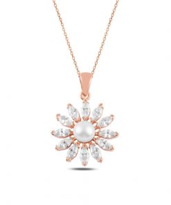 OLIVIE Stříbrný perlový náhrdelník ROSE & CZ 4785